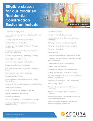 Arizona & Colorado Eligible Classes for Modified Residential Construction Exclusion